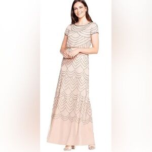 Adrianna Papell Blush Blouson Beaded Gown